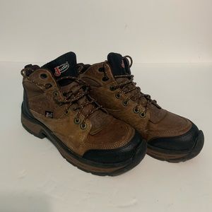 Justin Ankle Stampede WorkBoots Womens 7 1/2 M Brown Leather Waterproof.